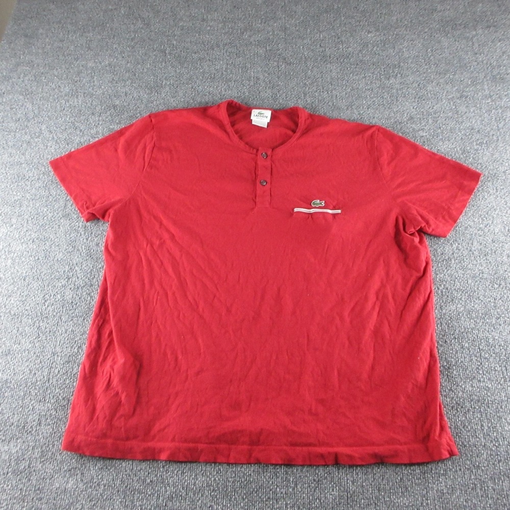 Lacoste Shirt Mens 3XL Red Short Sleeve Henley Crocodile Logo‎ Pocket Tee Casual